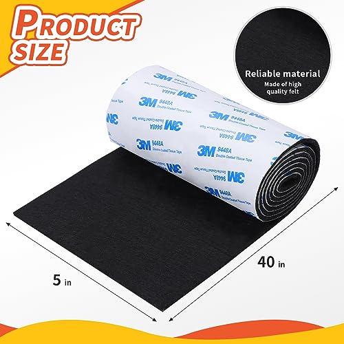 Felt Furniture Pads, Non Slip Self Adhesive Cuttable Felt Tape Black Heavy Duty Felts Strip Roll for Protecting Hardwood Floors Chair Wall Protector (40 x 5 x 0.12 Inch, 2 Pack) - color: Black, size: 5" x 40" (2 Pack)