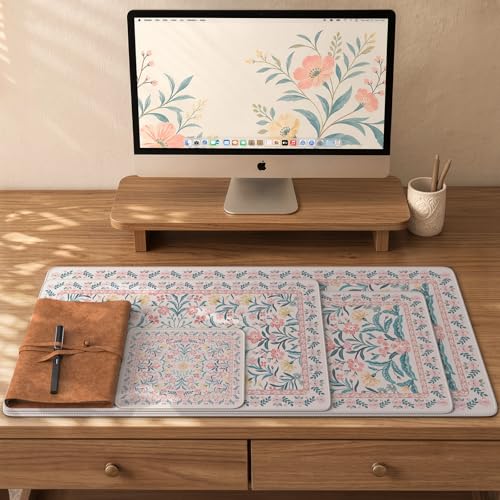 iCasso Pink Aesthetic Flower Mouse pad for Laptop, Desk Matt for Desktop 13.7"x23.6", Anti-Slip Mousepad with Stitched Edges for Laptop Computer Keyboard(Pink Floral) - color: A-pink Floral, size: 23.6L x 13.7W inches