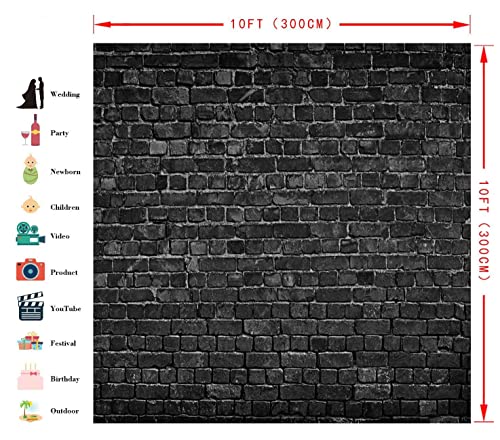 AIIKES 10x10FT Brick Backdrop Black Brick Wall Photography Backdrop Vintage Theme Stone Brick Design Photography Backdrop Baby Birthday Party Decoration Photo Booth Studio Prop 11-501 - size: 10x10ft