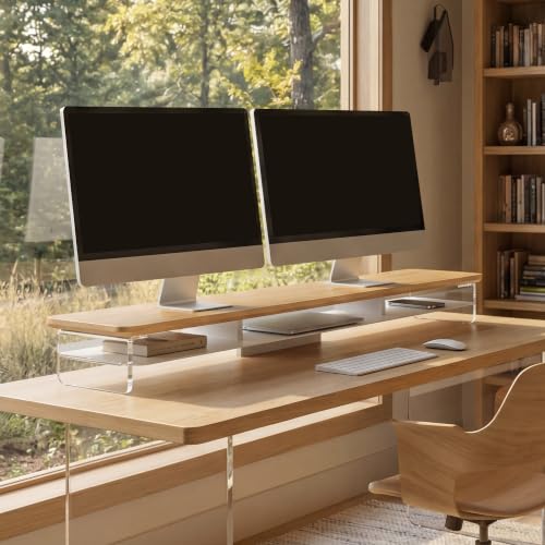 Fenge Monitor Stand Riser, Acrylic Computer Stand, Desktop Oraganizer Stand, Acrylic Laptop Stand Riser with Storage Desk Organizer Accessories (Dark Oak, 42.5in) - color: Dark Oak, size: 42.5in