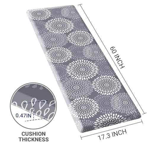 LuxStep Kitchen Mat Waterproof Kitchen Rugs for Floor Cushioned Anti-Fatigue Mat Non-Slip Standing Desk Mat Comfort Floor Mats for House Sink Office 17.3" x 60" Grey - color: Grey, size: 60"L x 17.3"W x 0.5"Th