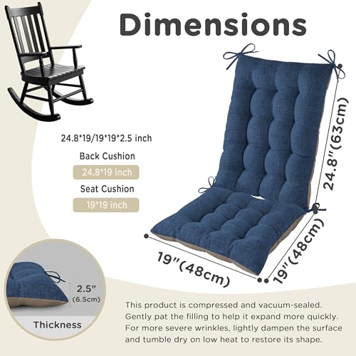AddGrace Non-Slip Rocking Chair Cushion Extra Large Linen Thick Chair Pads Durable High Back Seat Cushions with Ties Set of 2 Navy - color: Navy