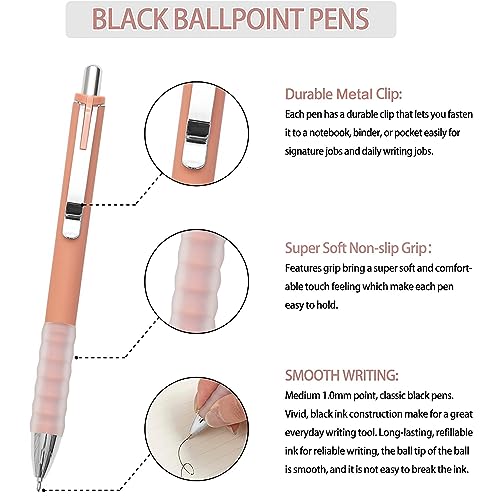 Linbsunne Ballpoint Pens Black Medium Point 1mm Pen with Super Soft Grip Ball Point Pen for Men Women Retractable Pens (silver-12 pcs) - color: silver-12 pcs
