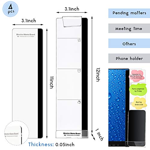4 Pieces Computer Monitor Message Memo Board Transparent Message Panel Monitor Sticky Memo Note Board Phone Holder for Screen Computer Laptop Cabinets Office, Left and Right