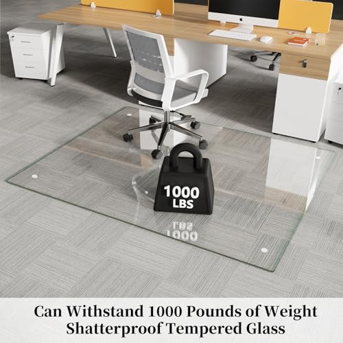 Glass Chair Mat 46" x 46" Heavy Duty Tempered Glass Office Chair Mat, Glass Floor Mat with Round Corner and Polished Edge for Smooth Glide, Office Chair Mat for Carpet, Hardwood Floor - color: Transparent, size: 46" x 46"