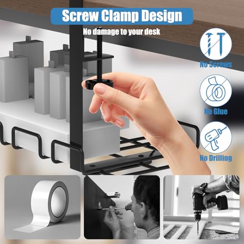 Under Desk Cable Management Tray, No Drill Steel Cord Organizer Kit with 52Pcs Different Essential Accessories for Home Office Standing Desk (15.7/13.4inch, Black) - size: 51-Piece