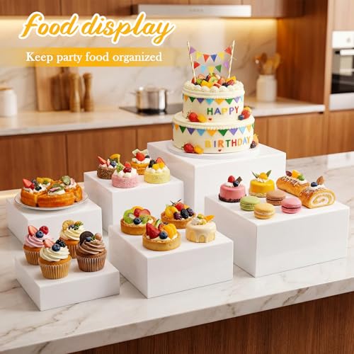Geelin 6 Pack Acrylic Risers for Display Acrylic Cube Boxes Risers Display Stands with Hollow Bottoms Decorative Stand for Jewelry Candy Table Decor 6 Sizes(White,7 to 12 Inch,Square) - color: White, size: 7 to 12 Inch, style: Square