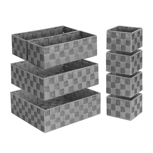 Posprica Woven Baskets, Storage Baskets for Organizing (Set of 8), Cube Baskets Bin Container Matching Storage Boxes Organizers for Pantry, Office, Shelves, Media-room - color: Gray-8pcs