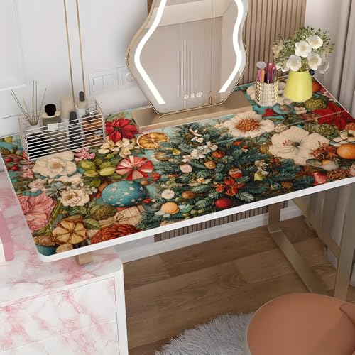 Vintage Botanical Christmas Desktop Sticker 39.37x23.62In, Floral Holiday Tree Desk Decal, Waterproof Table Surface Sticker, Home Decor - color: Colorful183
