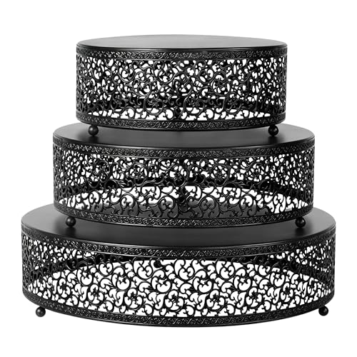 3-Piece Metal Cake Stand Set, Round Buffet Risers (8 to 12 Inch) – Sturdy Dessert Cupcake Pastry Candy Plate Stands for Wedding, Birthday Party & Event (3P-Matte Black) - color: Matte black, size: 3P-Round(8IN to 12 IN)