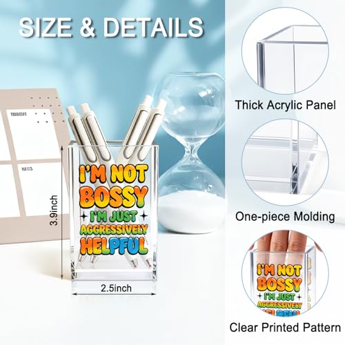I'm Not Bossy I'm Just Aggressively Helpful Acrylic Pencil Holder Cup, Pen Holder for Home Office Desk Accessories for Women Leader Nurse Manager Boss, Funny Sarcastic Pen Organizer Work Gifts - color: orange & blue