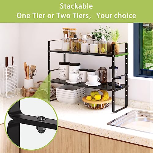 Across-Star Expandable Cabinet Shelf Organizer Rack, Stackable Kitchen Counter Storage Shelves Stand, Adjustable Height Pantry Shelf Spice Rack - color: Black-1 Pack, size: 10.24''D*16.14-25.59''W*10.24''H