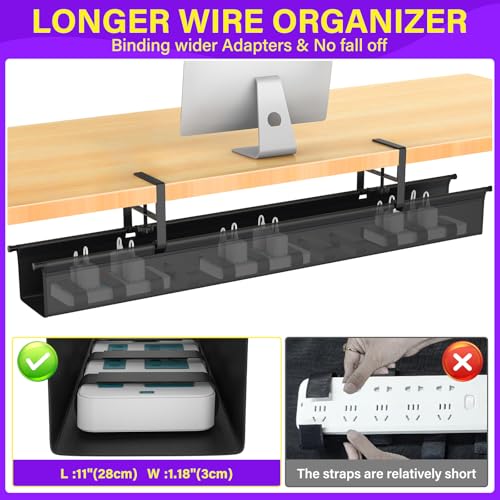 Large Under Desk Cable Management Tray, REFLYING 43.7" Cable Management Under Desk No Drill,Adjustable Clamp Cord Wire Organizer, Cord Hider for Standing Table, Wire Hider for Office,Home (Large) - size: Large
