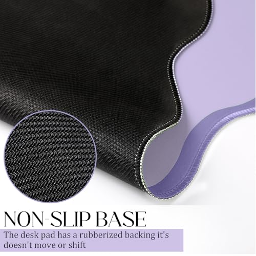 Hahafelt Scalloped Desk Mat Large Desk Pad Cute Coquette Table Mat Back to School Preppy Table Make up Pad Nonslip Graduation Gift with Stitching Waterproof Gaming(Purple,36 x 17 Inches) - color: Purple, size: 36 x 17 Inches