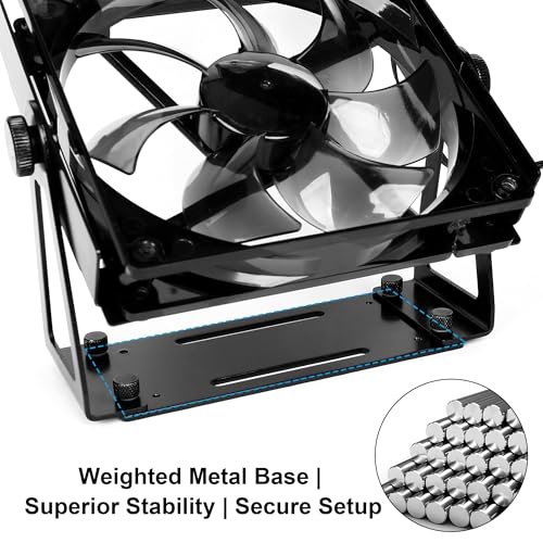 Computer Fan Stand - 120mm 140mm PC Fan Desk Stand, Heavy Duty Metal Adjustable Mount with 360° Rotation, Desktop Cooling Stand for PC, Router & Electronics (Fan Not Included)