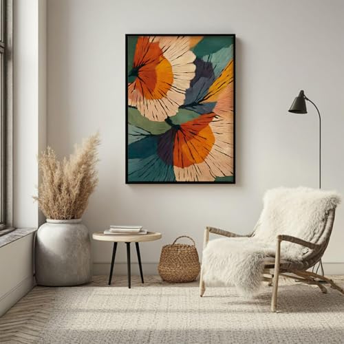 Modern Flower Wall Art Modern Home Decor Abstract Floral Wall Art Boho Vintage Flower Pictures Wall Decor, Mid Century Modern Botanical Paintings Canvas Prints Living Room Bedroom 16X24 inch Unframed - color: white-12, size: 24"L x 16"W