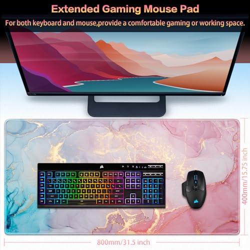 Canjoy Gaming Mouse Pad, Large Extended Mouse Pad Big Computer Mousepad for Home Office Gaming Work 31.5x15.7inch - color: Pink Blue Marble