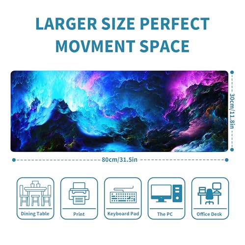 Dazzling Galaxy Gaming Mouse Pad Blue Desk Mat XL Mouse Gaming Pads, Starry Sky Keyboard Pads Extra Large Desktop Computer Mats with Non-Slip Base & Stitched Edges, Vintage Office Decor 31.5x11.8 - color: Dazzling Galaxy