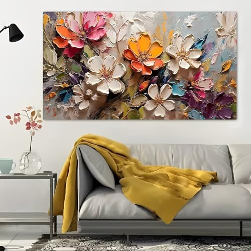 Colorful Flowers Impasto Painting Rustic Canvas Wall Art - 12x24in Unframed Poster- Home & Office Decor for Living Room, Bedroom, Kitchen & Cafe - color: Colorful Flowers2