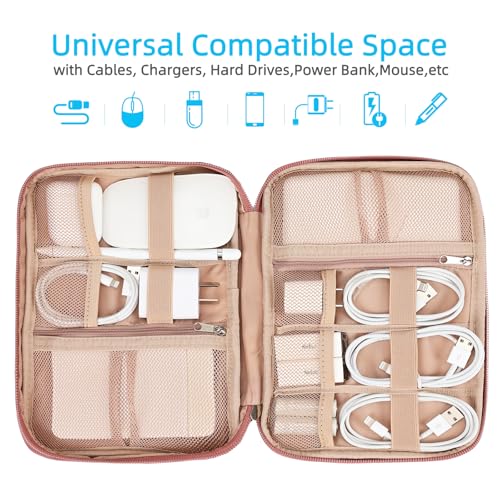 NISHEL Travel Cord Organizer Case, Tech Electronic Bag, Essentials for Charger, Cable, Phone, Hard Drive, USB, SD Card, Rosewood-Pink - color: Rosewood-Pink