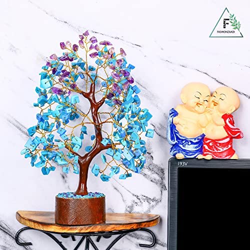 FASHIONZAADI Amethyst and Turquoise Crystal Tree of Life - Crystal Decor - Spiritual Gifts - Crystals Gifts for Women - Gemstones and Crystals - color: Turquoise & Amethyst Golden Wire