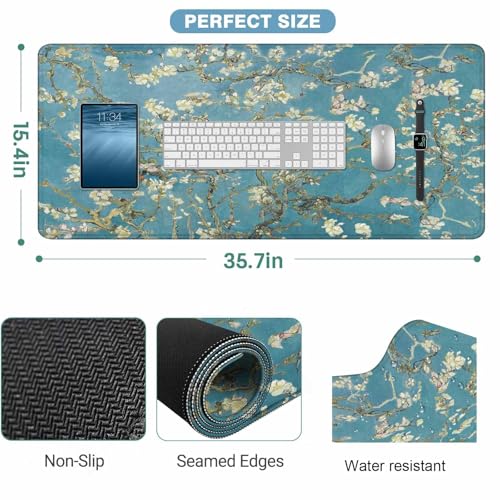 Almond Blossom Desk Mat Large Mouse Pad Vincent Van Gogh's Paint Full Extended Gaming Computer Keyboard Mousepad for Home,Office 35.4"X15.7" - color: Almond blossom