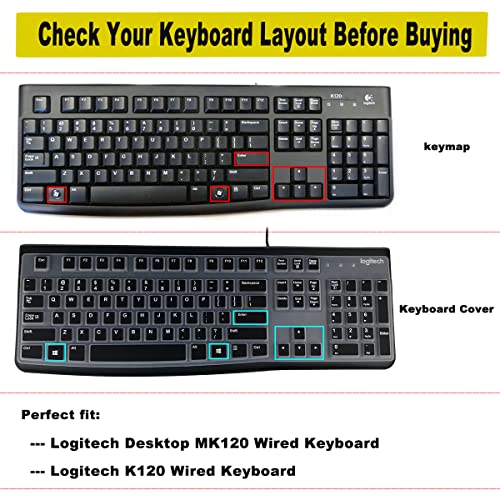 2PCS Keyboard Cover for Logitech K120 & MK120 Ergonomic Desktop USB Keyboard Ultra Thin US Layout Protective Skin-MintGreen+Clear - color: MintGreen+Clear