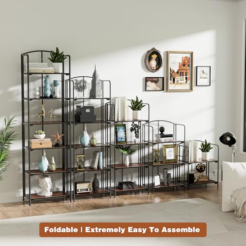 Crofy 4-Tier Foldable Bookshelf, Black Frame & Walnut Shelves | No-Assembly Collapsible Portable Storage Organizer; Sturdy Walnut Finish Shelves; Ideal for Living Room & Home Office - color: Black Frame & Walnut Shelf, size: 4 Tier