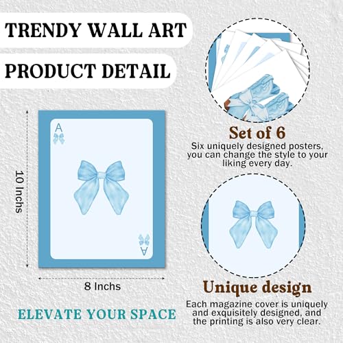 Isfvqyub Preppy Blue And White Cherry Wall Art, Aesthetic Cowgirl Boot Poster For Cowgirl Cowboy, Trendy Coquette Bow Ice Cream Wall Decor For Bedroom Dorm College Apartment, Set Of 6 -A08 - size: Blue And White Cherry