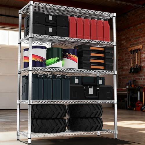 M MZG 5 Tiers Shelf Metal Storage Shelves 3300 lbs Steel Storage Shelving Utility Shelving Unit Steel Organizer Wire Rack for Home,Kitchen,Office,Garage Chrome 17.7" D x 47.2" W x 70.3" H - color: Chrome, size: 5 tier, 17.7"D x 47.2"W x 70.3"H