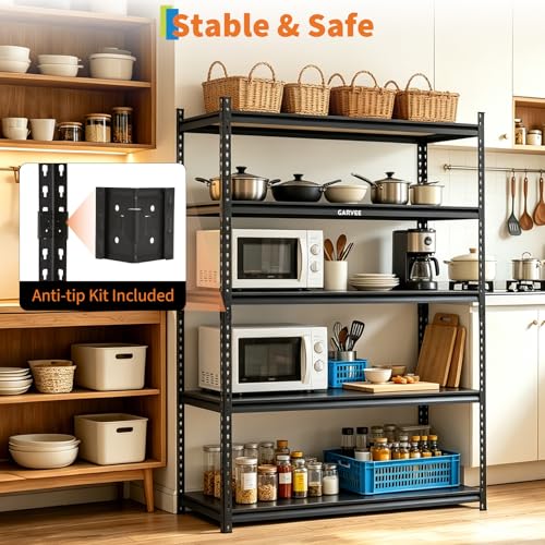 Garvee 5-Tier Heavy Duty Storage Shelving Unit, 2204 Lbs Capacity Garage Shelves, Adjustable Metal Storage Rack with Density Board for Garage Kitchen Basement Pantry, 72" H x 48" W x 24" D - size: 72" H x 48" W x 24" D