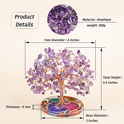 ZenBless 7 Chakra Healing Crystal Stones Tree, Amethyst Leaf Wire Wrapped on Natural Agate Slice Base, Home Decor Desk Room Feng Shui Wealth Luck Spritual Gifts for Valentine's Day Birthday Women - color: Purple