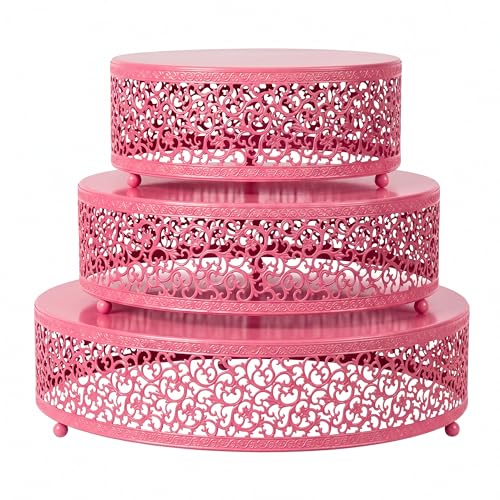 3-Piece Metal Cake Stand Set, Round Buffet Risers (8 to 12 Inch) – Sturdy Dessert Cupcake Pastry Candy Plate Stands for Wedding, Birthday Party & Event (3P-Pink) - color: Pink, size: 3P-Round(8IN to 12 IN)