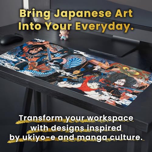 BELLEMOND Japanese Art Desk Mat | Large 31.5x11.8in Anime Mouse Pad for Keyboard & Mouse | Non-Slip Base, Water-Repellent | Original Japanese Design | Dragon Duel - color: Dragon Duel