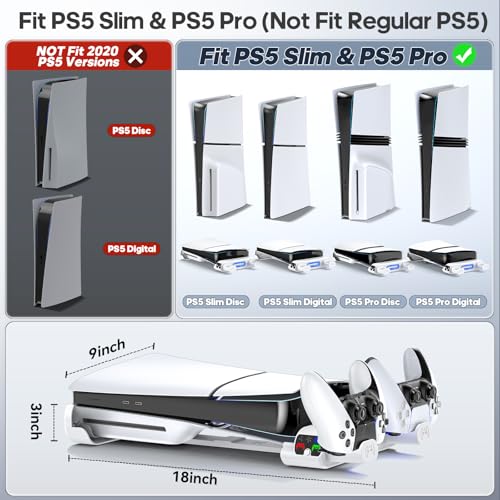 PS5 Slim/Pro Horizontal Cooling Stand for Disc & Digital, Dual Controller Charger with 3-Level Cooling Fan, PS5 Stand for Pro & Slim Console (NOT Fit 2020 Regular Version), for Sony PSP Consoles - color: White, size: S