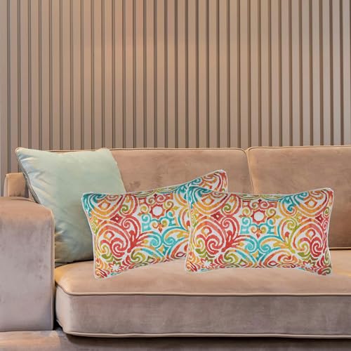 FUNHOME Set of 2 Patio Lumbar Pillows with Insert, 12”x20” Water-Repellent Outdoor Lumbar Pillow, Decorative Garden All Weather Lumbar Cushions for Patio Coach Sofa Use-Corinthian Dapple - color: Corinthian Dapple, size: 20"L x 12"W(With Insert)