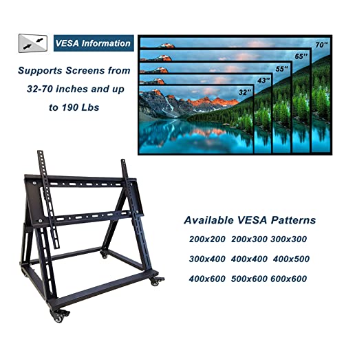 Low Height Mobile TV Stand, Confidence Monitor Stand, Rolling TV Mount with Wheel for 32-70 inch Flat Curved Screen TV, LED LCD, 30° Adjustable Viewing Angle (Pro-Version)