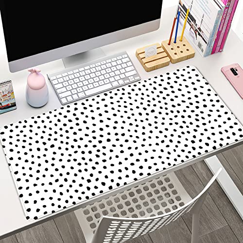 Boho Desk Mat, Polka Dot Large Mouse Pad Desk Pad Boho Desk Accessories for Women Office Decor, XXL Mousepad Long Laptop Keyboard Mouse Mat 31.5''X15.7'' Non-Slip Rubber Base with Stitched Edges - color: A White Polka Dot