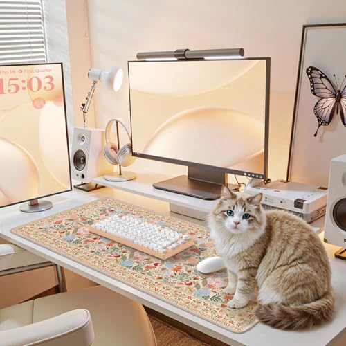 iCasso Desk Mouse Pad Extra Large,Office Desktop Mat for Women,Non Slip Computer Pad Pad with Stitched Edges,Large Keyboard mat,Cute Desk Cover Mat Work from Home School - color: Plant-colorful