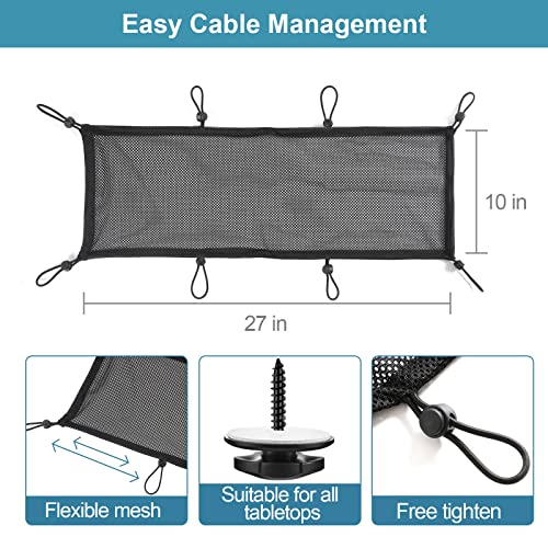 Under Desk Cable Management Net, 36PCS Under Table Cord Management Mesh Organizer Flexible Wire Hiders, Extra Large Capacity Wire Management Kit Under Desk, Fits Most Tables - size: 8 holes