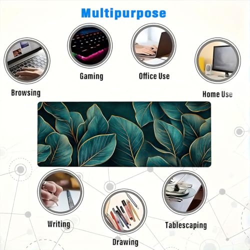 Leaf Desk Mat Teal Gold Tropical Botanical Abstract Luxury Mousepad XL Large Gaming Mouse Pad Laptop Keyboard Mat Desk Pad Ideal for Office, Home, or Remote Work 31.5x11.8 Inch - color: Leaf