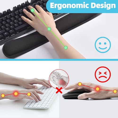 MXCOIRTP Keyboard Wrist Rest Pad, Ergonomic Memory Foam Set Wrist Cushion Support for Easy Typing & Pain Relief, Mouse Wrist Pad, Anti-Slip Wrist Support for Gaming, Computer, Laptop, Office -Black - color: Keyboard Wrist Rest, Black