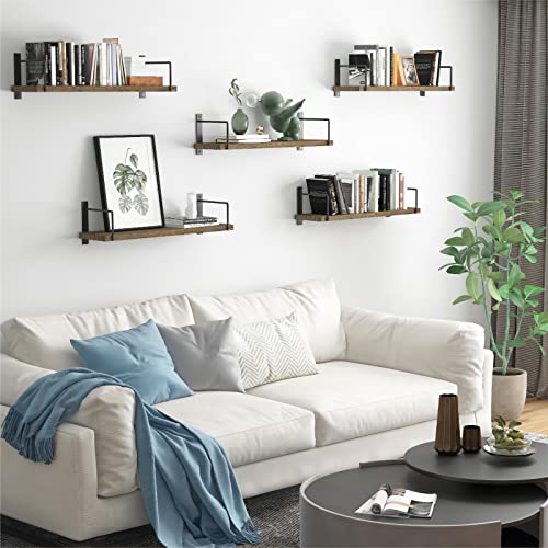 Floating Shelves, 24 Inches Easy to Install Wall Mounted Shelves, Set of 3, Rustic Wood Shelves for Wall Decor, Storage Shelves for Living Room (Brown) - color: Brown