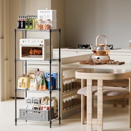 IZEUK 4 Tier Metal Wire Shelf Unit, Black Storage Rack Organizer for Kitchen, Bedroom, Living Room or Laundry Room, 17.7" W x 11.8" D x 41.9" H - color: Black, size: 4Tier,11.8"D × 17.7" W× 41.9"H