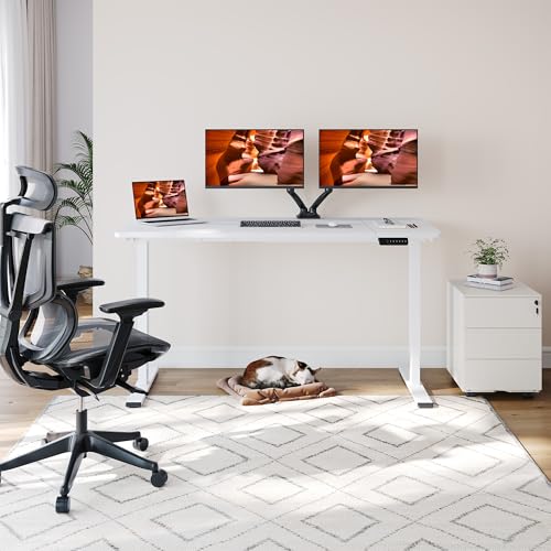Dual Motor Standing Desk, Large Stand Up Desks, 63x28 Inches Electric Sit Stand Desks, 4 Memory Preset Adjustable Height Desk Home Office Desks(White) - color: White, size: 6328