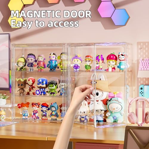 Clear 3 Tiers Acrylic Display Case for Figures Collectibles 1 Pack Wall Mounted Hobby Figurine Display Case with Shelves, Display Shelf Storage Box for Action Figures, Car Model - size: XL-1 Pack