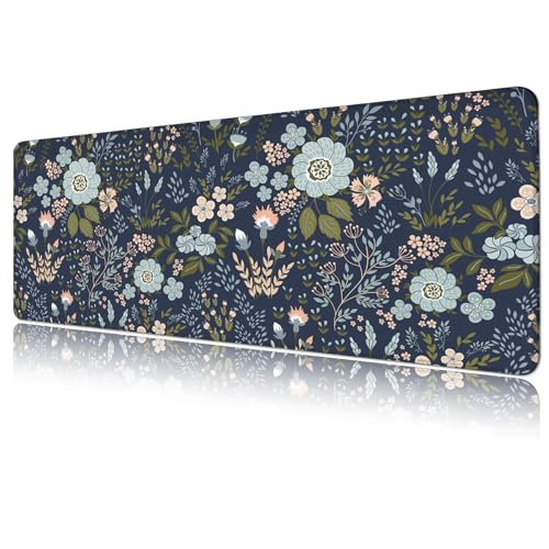 Gaming Mouse Pad, Large 31.5 x 11.8 inches Mousepad, Long Keyboard Pad, Cute Mouse Mat for Computer with Stitched Edges and Non-Slip Base (Black Flowers) - color: Black Flowers