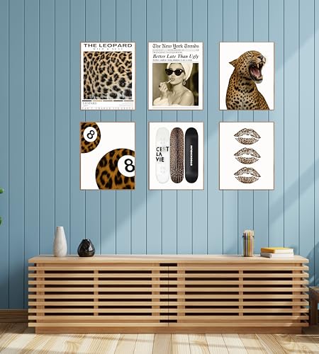 Trendy Leopard Wall Poster - Stockholm Style Room Decor for Women - Luxury Fashion Posters for Home Bedroom Apartment Dorm - HD Prints - Set of 6 Pieces - 8 x 10 inch - UNFRAMED