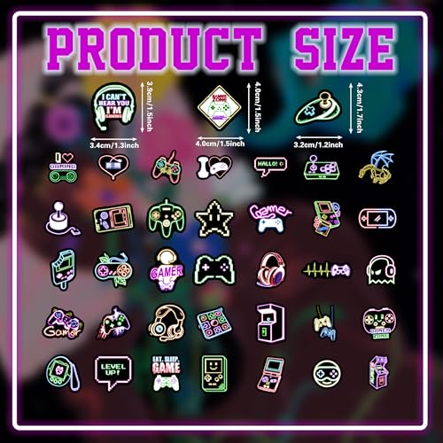 75 Pcs Kids Neon Gamer Gamepad Water Bottle Stickers | Game Controller Joystick Video Gaming, Laptop Decals, Waterproof Vinyl, Teens Girls Boys Students Adults - color: Non-luminescent-430ksxx