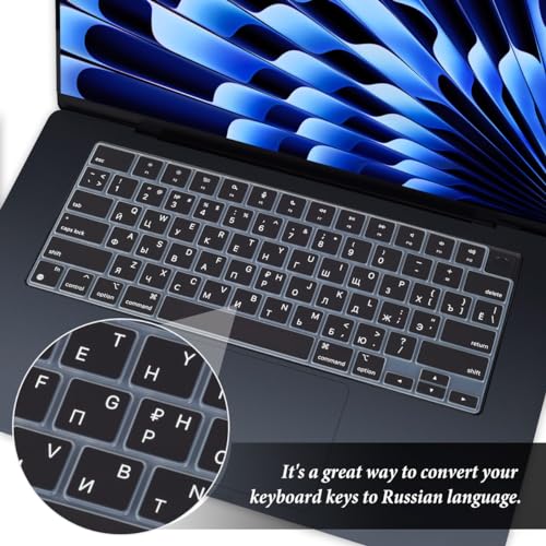 Russian Language Keyboard Cover Skin for 2026-2022 MacBook Air 15.3 inch A3448 A2941 A3114 A3241/MacBook Air 13.6 inch A3449 A3113 A2681 A3240 with M5 M4 M3 M2,MacBook Air Keyboard Protector-Black - color: Black-Russian, size: MacBook Air 15"/Air 13" 2022